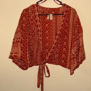 Japna Rust Floral Wrap Around Blouse